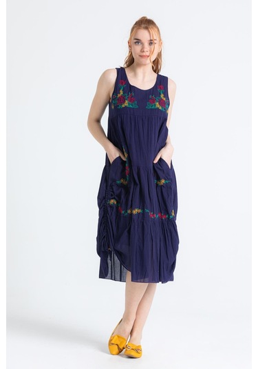 Kolsuz Vual Ahsen Nakışlı Midi Boy Elbise Mor Mor-mor Mor