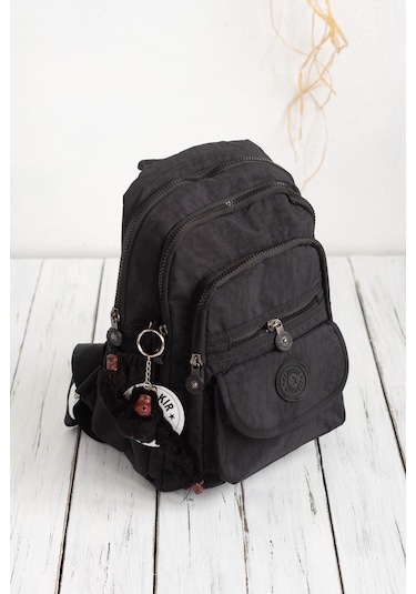 Krinkıl / Klinkır Su Geçirmez Ithal Kumaş Çok Gözlü Günlük Küçük Kadın Sırt Çantası Siyah 8317 Siyah