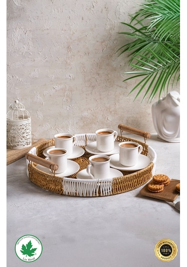 Yuvarlak Hasır Tepsi - Çift Renkli - 35 Cm Kahverengi