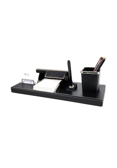 Akdeniz Siyah Deri Ofis Masa Üstü İsimlik Seti - Masa İsimliği