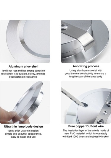 Novahub Ultra İnce Gömme Led Aydınlatma, 3w 300lm, 3 Renk Seçeneği, 70mm Beyaz Led Beyaz