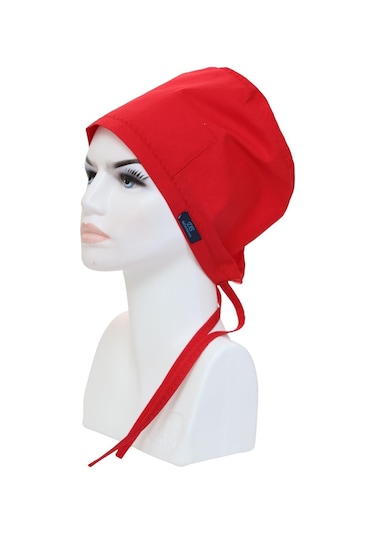 Tesettür Kırmızı Tek Renk Cerrahi Bone Doktor Hemşire Sağlıkçı Bonesi Geniş Kesim