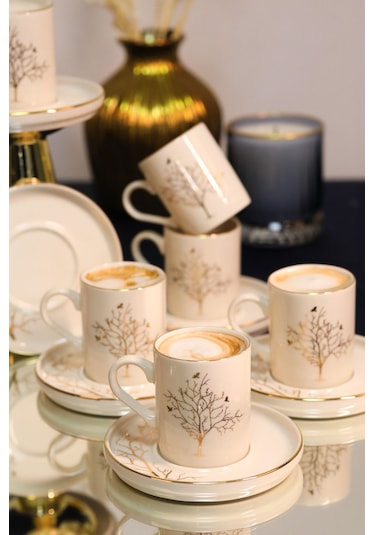 12 Parça 6 Kişilik Hayat Ağacı Kahve Fincan Takımı