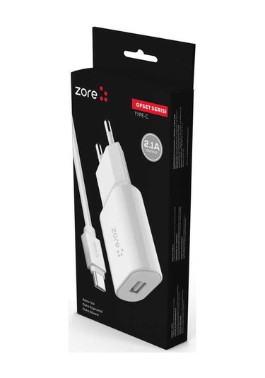 Mobilefix Ofset Serisi Zcs-03 Type-c 2 İn 1 Ev Şarj Seti 2.1a - Beyaz Beyaz