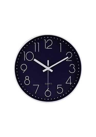 Primepickings 12 Inç Sessiz Geçmeyen Pille Çalışan Kaliteli Kuvars Yuvarlak Duvar Saati Lacivert Renk Modern A
