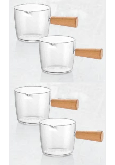 Flosoft Ahşap Saplı 4 Lü Mika Sosluk Takımı, Sos Reçel Baharat Kahve Yanı Sunum Seti