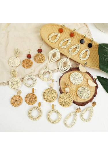 E2002-15 Double Cake Bamboo Vine Handmade Woven Earrings Bosomia Style Earrings Gümüş