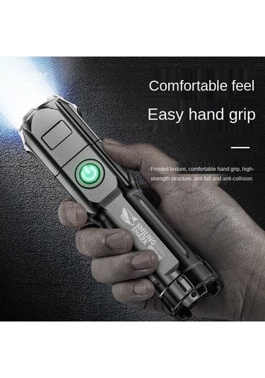 Ultra Parlak El Feneri Taktik Meşale Usb Şarj Edilebilir Zumlanabilir Flaş Işığı Açık Kamp Yürüyüş Balıkçılık Çok Fonksiyonlu Meşale Siyah