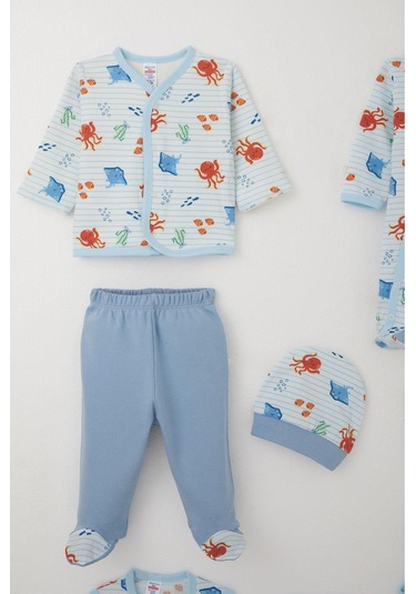 Breeze Erkek Bebek Hastane Çıkışı 8 Li Sevimli Deniz Hayvanları Desenli 0-3 Ay, Beyaz Beyaz