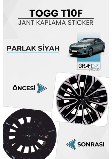 Togg T10f Sedan Jant Kaplama Sticker Set - 19 " Parlak Siyah
