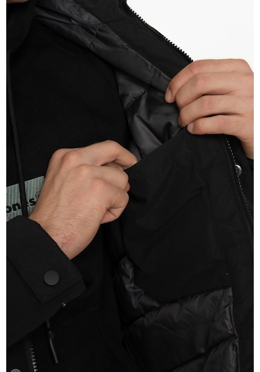 Suya Dayanıklı Kapüşonlu Parka- Champ Siyah