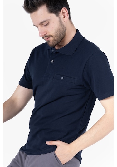 Polo Yaka Fleto Cepli T-shirt Lacivert