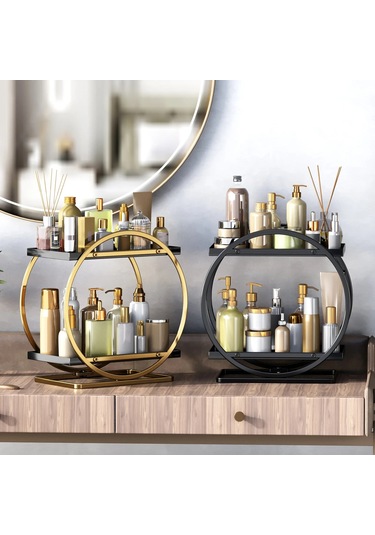 Sones 2 Katlı Kozmetik Sergileme Tepsisi Makyaj Düzenleyici Ve Saklama Şifonyer Banyo Siyah