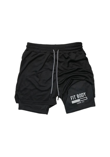 Hızlı Kuruyan 2 İn 1 Yetişkin Unisex Spor Fit Body Baskılı Taytlı Şort Fitness Gym Antrenman Halı Siyah