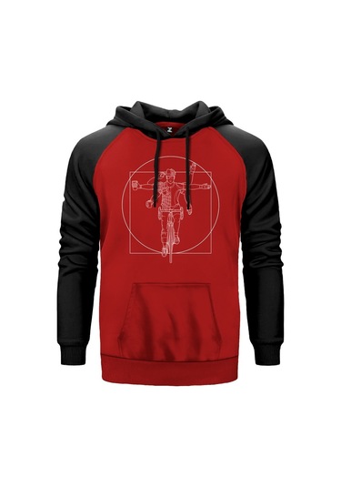 Bicyclist Kırmızı Reglan Kol Kapşonlu Unisex Sweatshirt Kırmızı