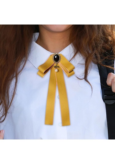 Homyl Şerit Papyon Broş Boyun Kravat Kokteyller Parti Mezuniyet Sarı
