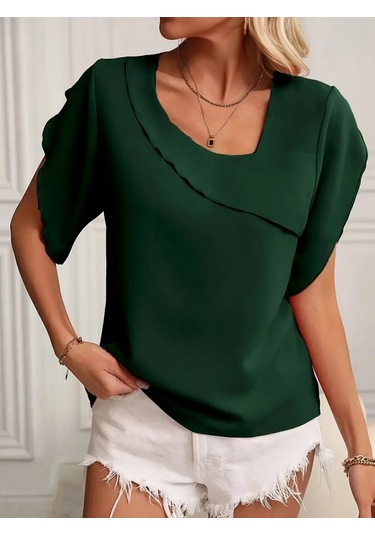 Gülsüm Aydın Kadın Kısa Kollu Yaka Ve Kol Detay Jesica Bluz Yeşil