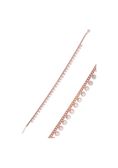 Gümüş Rose Zirkon Taşlı Gurmet Zincirli Halhal