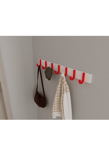 Hepsi3boyutlu Modern Duvar & Kapı Baston Askılık - 7 Adet Kırmızı J Askılık - Model No : 6 Kırmızı