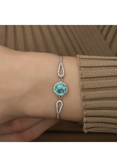 Gümüş Aquamarine Bayan Bileklik