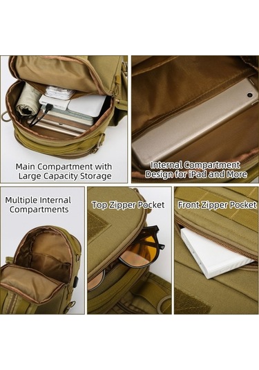 Createtech Kamuflaj Omuz Çantası - Şarjlı, Göğüs, Binicilik, Balıkçılık, Unisex Çok Renkli