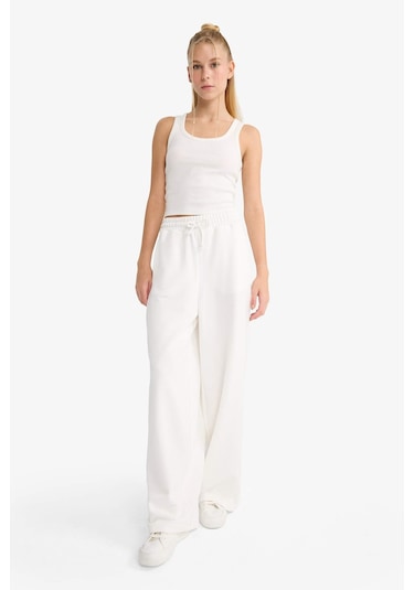 Defacto Barrel Fit Beli Bağcıklı Geniş Paça Eşofman Altı F3364ax25auwt32 Beyaz-wt32