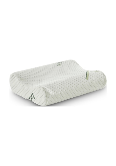 Bambu Kılıflı Medikal, Boyun Destekli Çift Taraflı Ortopedik Visco Visko Yastık 51x41x13-11cm 1350gr Beyaz - Yeşil