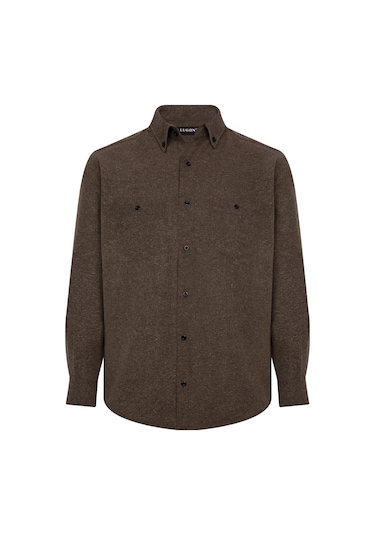 Lugon Klasik Kışlık Pamuk Kaşmir Görünümlü Erkek Gömlek Kahverengi