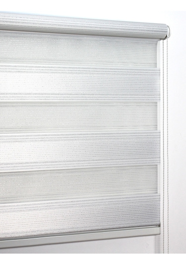 Buperde Beyaz - Gümüş Simli Pilise Pliseli Zebra Stor Perde