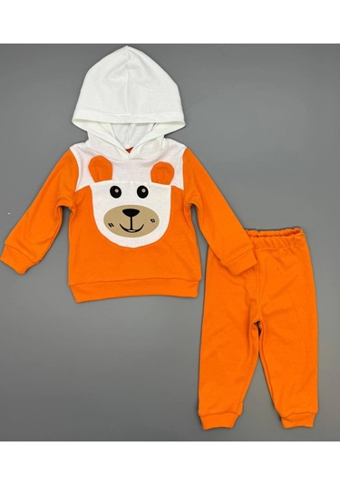 Erkek Çocuk Kapşonlu Ve Kulaklı Alt Üst İkili Gündelik Takım Turuncu