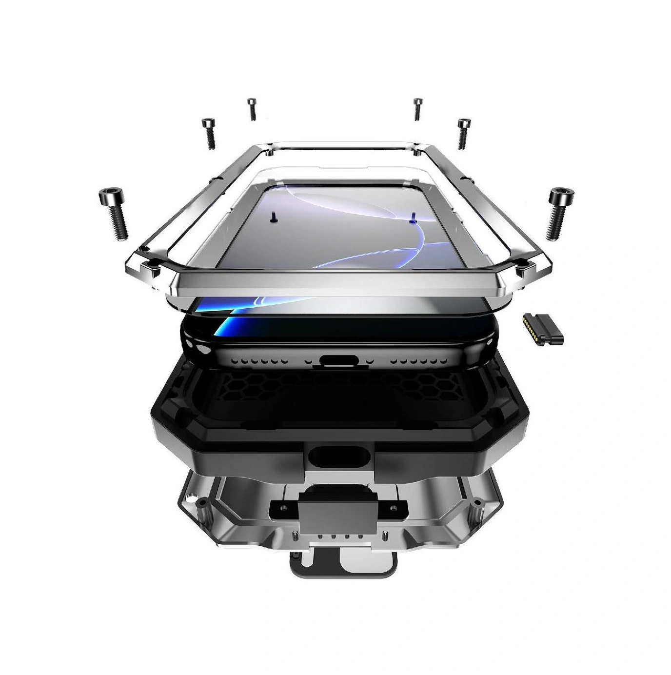 İphone 17 Pro Max İçin Metal Standlı Telefon Kılıfı Dahili Kamera Destek Ayağı Ağır Hizmet Dayanıklı Şok Geçirmez Cam Ekran Koruyucu