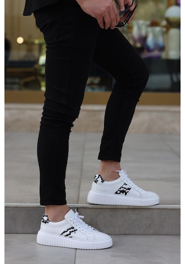 Shoetyle - Beyaz Deri Bağcıklı Erkek Günlük Ayakkabı 101-1100-945-beyaz Beyaz