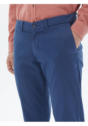 Koyu Mavi Dokuma Regular Fit Casual Pamuk Karışımlı Pantolon Koyu Mavi