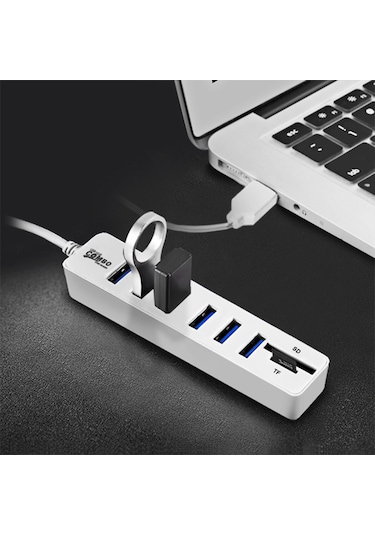 Jeemson Usb 2.0 6/3 Port Hub İle Sd/tf Kart Okuyucu, 480mbps Hızlı Veri Transferi, Plug&play, Taşınabilir Abs Kasa Beyaz