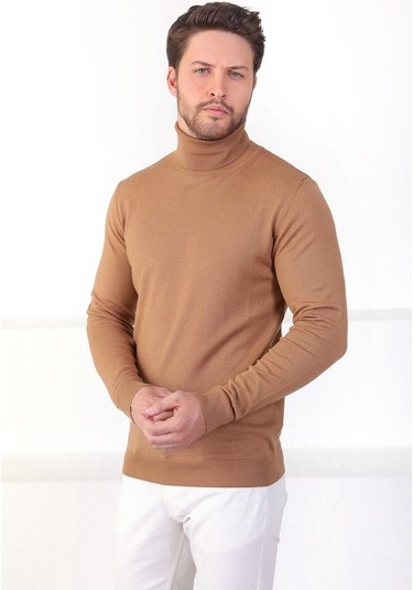 Ferraro Camel Balıkçı Yaka Pamuk Kazak Camel