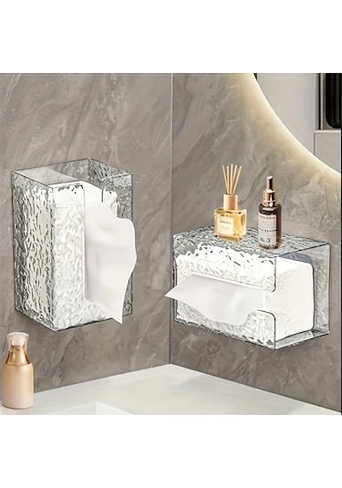 Xuweiwei 1 Adet Buzul Desenli Plastik Mendil Kutusu, Delmeksiz Kendinden Yapışkanlı, 17.8x11.5x9.5 Cm Şeffaf Duvar Mendilliği Şeffaf