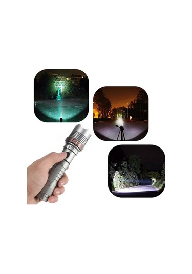 Tongxida 2000lm Taktik Led Fener 5 Modlu 18650 Şarjlı Gümüş Kasa Zıplama Beyaz