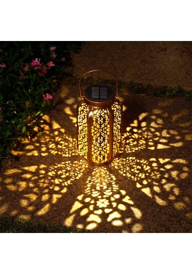Kosona Güneş Enerjili Demir Projeksiyon Lambası - Altıgen Tipi Dış Mekan Aydınlatması Kahverengi