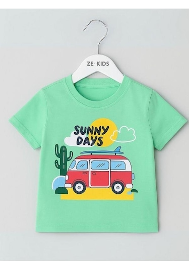 Divonette Erkek Bebek Sunny Days Baskılı T-shirt-15697 Yeşil