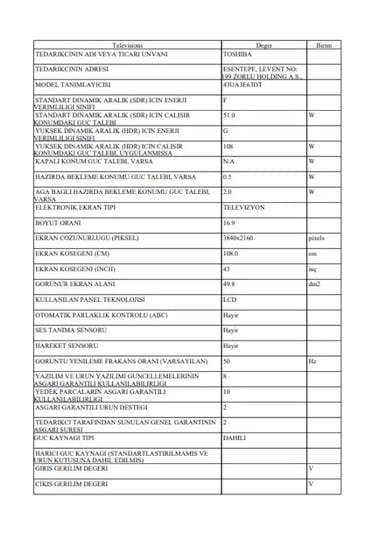 Toshiba 43UA3E63DT 43" 4K Ultra HD Android Smart LED TV