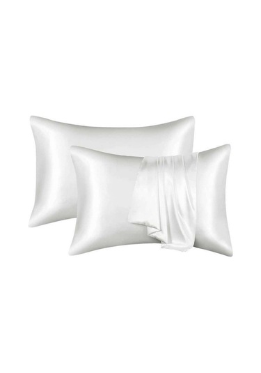 Antibakteriyel Terletmeyen İpek Saten Yastık Kılıfı 2'li 50x70 Beyaz Beyaz