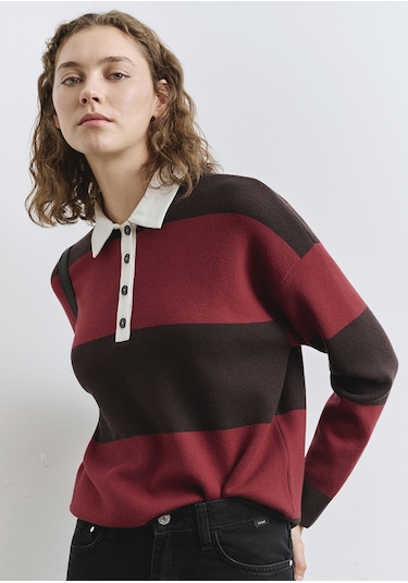 Mavi - Blok Renkli Bordo Triko Polo 1710708-90695 Bordo