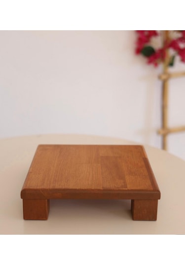 Tityos Küp Ayaklı 25x25 Cm Ahşap Kare Pasta Sunum Servis Tabağı