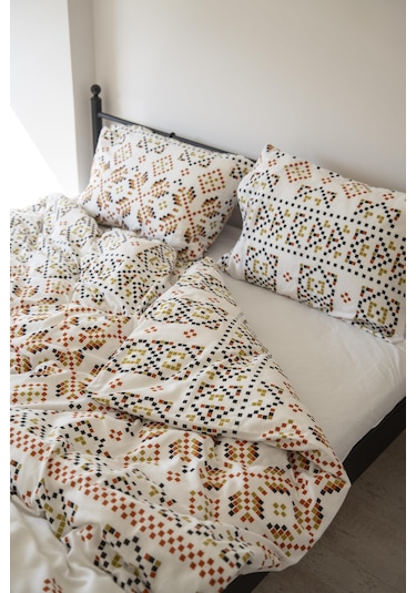 Cotton Collection Kışlık Pazen Tek Kişilik Nevresim Seti Boho Pearl Renkli