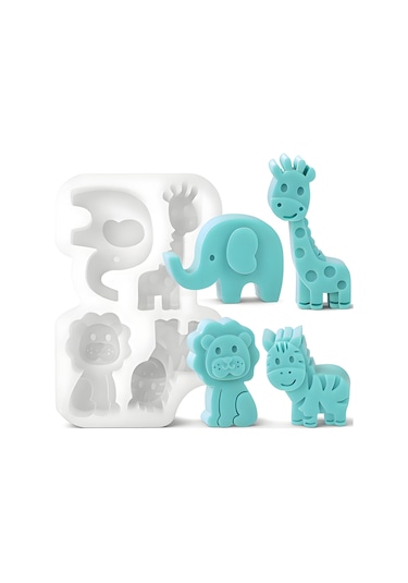 Tenfowee 4'lü Hayvan Şekilli Silikon Kalıp - Zürafa Fil Aslan Zebra - Mum, Kek Ve Yapıştırıcı Damlacığı Yapımı İçin - Çevre Dostu Silikon