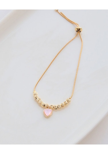 Altın Kaplama Pembe Kalp Dorika Sıkıştırılabilir Çelik Bileklik Gold