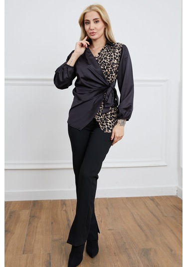 Dparis Leopar Garnili Anvelop Saten Gömlek