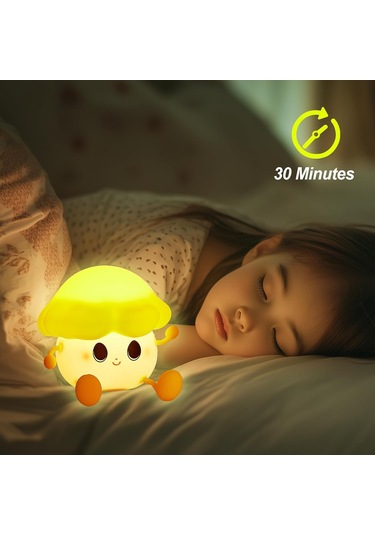 Çocuklar İçin Mantar Gece Işığı, Sevimli Silikon Gece Işığı, 7 Ayarlanabilir Renk Solunum Mantar Lambası Düz