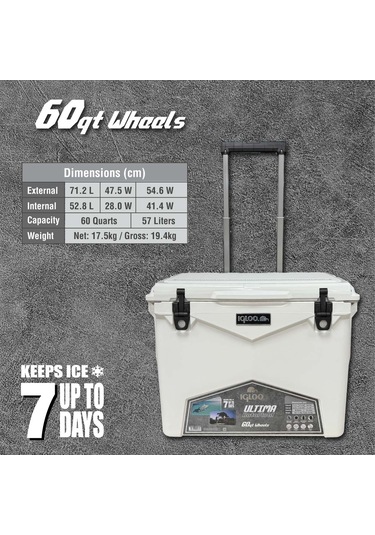 Igloo Ultima 60 Qt Tekerlekli Rotomold Buzluk 57 Litre Bej