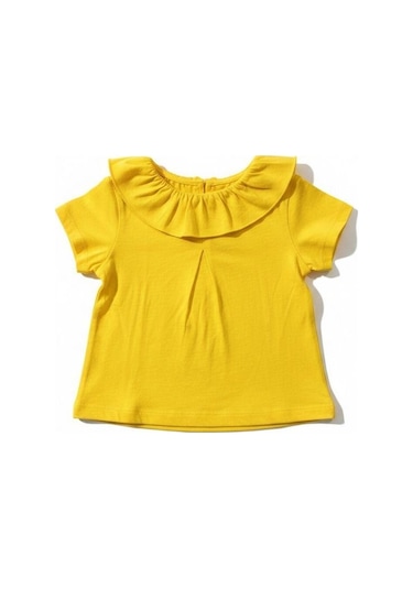 Zekids Kız Bebek Pamuklu Yakası Fırfırlı Basic T-shirt-7460 Sarı